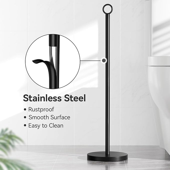 Toilet Paper Holder Stand Free Standing Rolls Storage,Matte Black | Modern Bathroom Toilet Paper Holder Stand, Stainless Steel, 4 Roll Storage, Freestanding Design, Space Saving, Easy Assembly