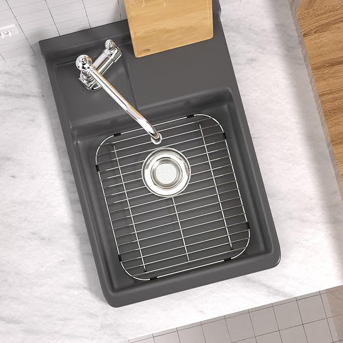 SANNO Kitchen Sink Grates Bottom Grid, Sink Bottom Grid for Kitchen, Metal Sink Grate with Rear Hole Stainless Steel Sink Protector Grid for Kitchen 13" L x 11.6" W