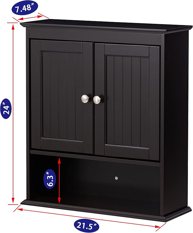 Spirich Bathroom Wall Cabinet Over Toilet, Small Medicine Cabinet Espresso | FSC-Certified MDF, Adjustable Shelf, Easy Assembly, Space-Saving Open & Concealed Storage for Toiletries, Towels, And Decor