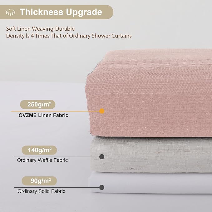 Pink Shower Curtain 78 Inch Long, Boho Thick Linen Textured Shower Curtain with Tassel, Farmhouse Minimalist Striped Weighted Machine Washable Bathroom Decor, 72Wx78L Inches