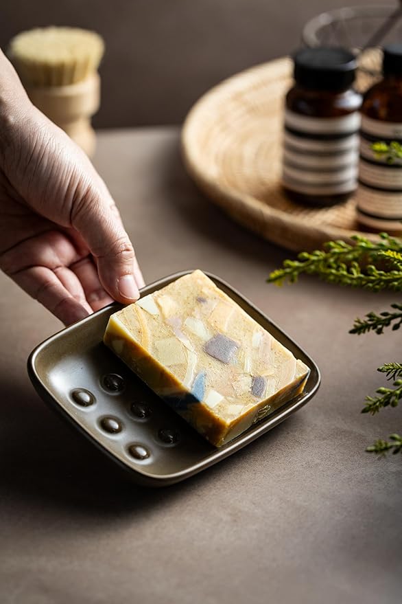 Miamolo Soap Dish for Shower, Bar Soap Holder, Raised Design No Mushy Soap | Space-Saving Soap Saver | Ceramic, Non-Slip, Dishwasher Safe | Fits Shower, Tub, Kitchen Sink | Farmhouse Rustic Decor, Brown
