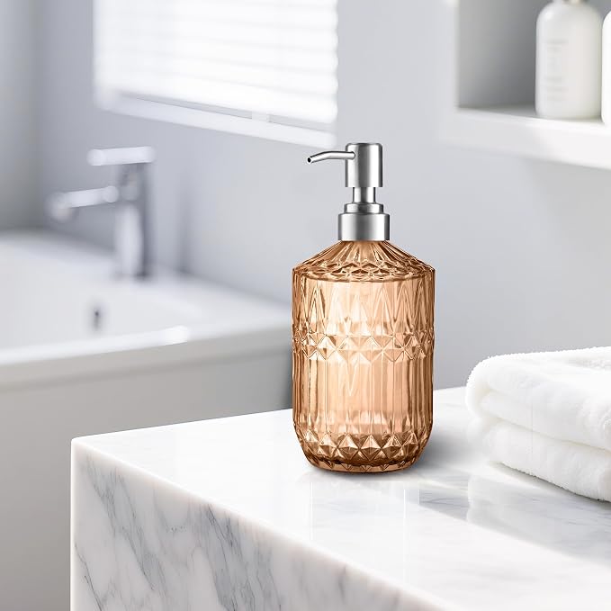 Kaishun Refillable Glass Soap Dispenser (2PC) for Hand Soap & Lotion,Orange