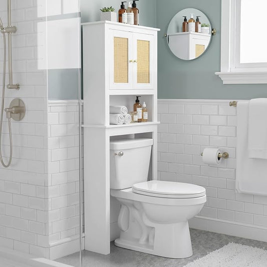 Over Toilet Storage Cabinet with Barn Door & Adjustable Shelves | 24 Inch Wide Bathroom Organizer, Space-Saving, Sturdy Wood, Anti-Tipping, Easy Assembly, for Restroom, Laundry, Small Spaces