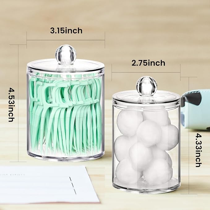 Tissue Box Cover, Square Facial Acrylic Tissue Box Holder with 2 Pack Clear Qtip Holder Dispenser, Bathroom Vanity Dresser Night Stand Essentials Accessories Decor, Modern Farmhouse Decor, Gold