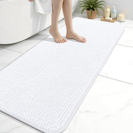 Arotive Chenille Bathroom Rugs 59x20, Soft Absorbent Bath Mat, White | Rubber Backing, Machine Washable Dry Bath Mats for Bathroom Floor, Tub and Shower, Home Decor Accessories