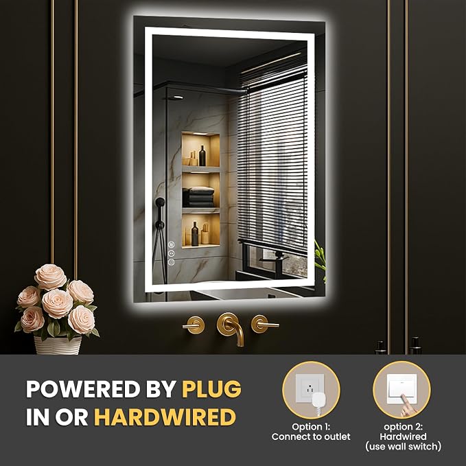 LOAAO 20"X30" LED Bathroom Mirror with Lights | Anti-Fog, Dimmable, 3 Color Temperature, Backlit + Front Lit, Memory Function, Tempered Glass, UL Listed
