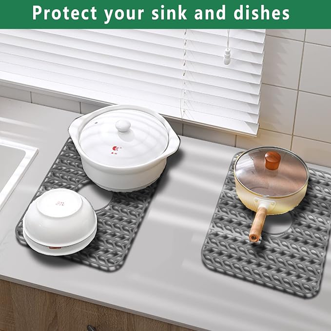 GUUKIN Sink Protectors for Kitchen Sink Grid 18-3/16" X 12-1/2" | Centered Drain for Single Sink Bowl with Corner Radius 4-11/16"