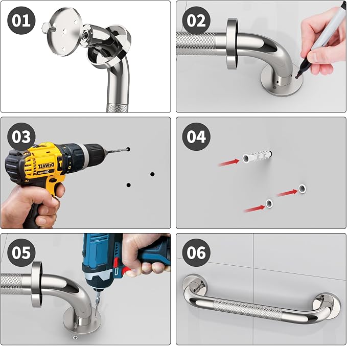 ZUEXT 12 Inch Chrome Knurled Anti Slip Stainless Steel Shower Grab Bar | Bathroom Balance Support Rail, Assist Handle for Handicap, Elderly, Seniors, Wall Mount Rustproof Bath Safety Handrail