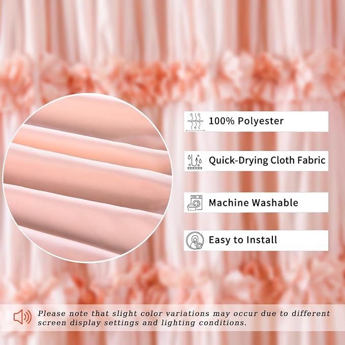 2-Piece Peach Shower Curtain, 72" W x 72" H x 2 Panels | Soft Fabric Double Panels for Easy Access, Cozy Brushed Texture, Ruffle Design, Everyday Bathroom Décor (LQ-44)