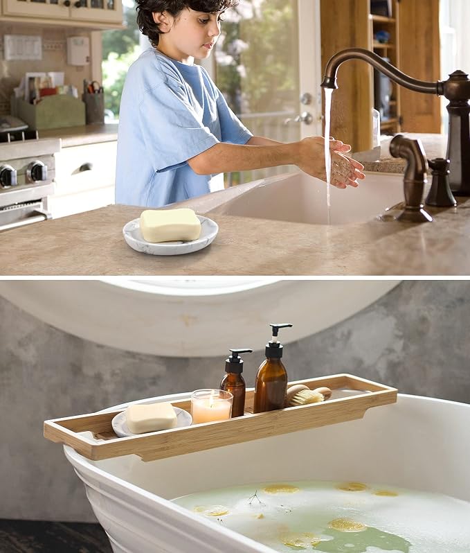 Luxspire Oval Soap Dish, Resin soap Holder for Bathroom, Gravel White | Wooden texture design, Holds bar soap, sponges, and scrubbers, For shower, bathroom, sink, and kitchen use