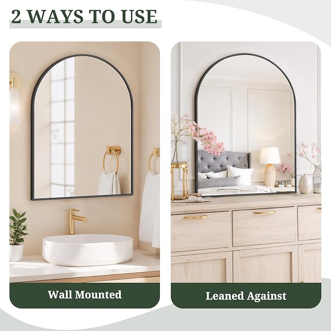 Arched Wall Mirror 38x30 Inch Black Bathroom Vanity Mirror with Metal Frame | Modern Arch Mirror for Bedroom, Living Room, Entryway, Wall Mounted Decorative Mirror