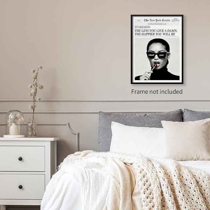 Haitunone Modern Minimalist Newspaper Quotes Wall Art Black and White Feminist Inspirational Poster Mental Health Canvas Prints Trendy Room Aesthetic Wall Decor 12X16 inch Unframed