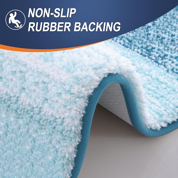 OLANLY Bathroom Runner Rug 47x17, Extra Soft Absorbent Microfiber Bath Rugs | Peacock Blue, Non-Slip Quick-Drying Rubber Backing, Washable Long Bath Mat for Floor, Tub and Shower, Home Decor
