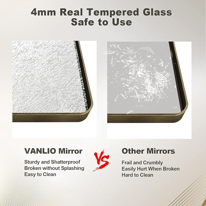 28x36 Inch Bronze Framed Bathroom Mirror | Brushed Bronze Metal Frame, Rounded Rectangle Vanity Mirror, Tempered Glass, Anti-Rust, Shatterproof (Horizontal/Vertical)