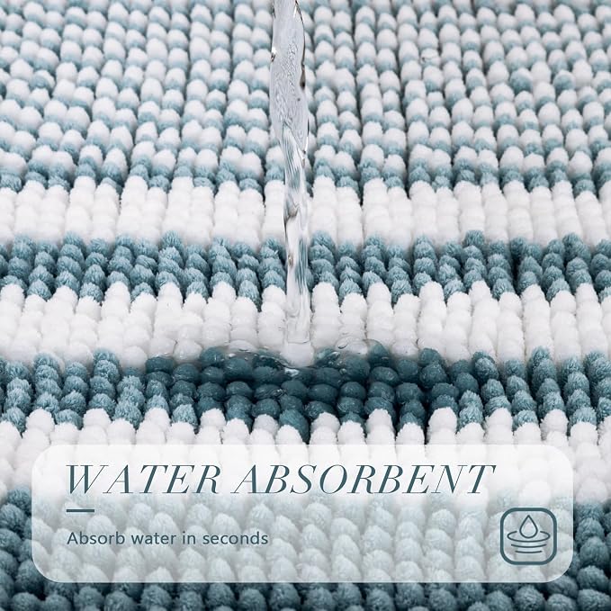Bathroom Rugs, 47x20 Inch Extra Soft Absorbent Shaggy Chenille Bath Rugs, Non Slip Backing Quick Dry Machine Washable Modern Bath Mat for Bathroom Floor, Home Decor Accessories,Denim Blue