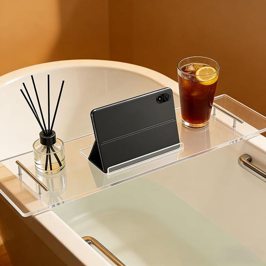 Clear Acrylic Bathtub Tray with Handles, Multiple Sizes Bath Tray, Bathtub Caddy for Bathroom Spa (31.5 * 9.45in)