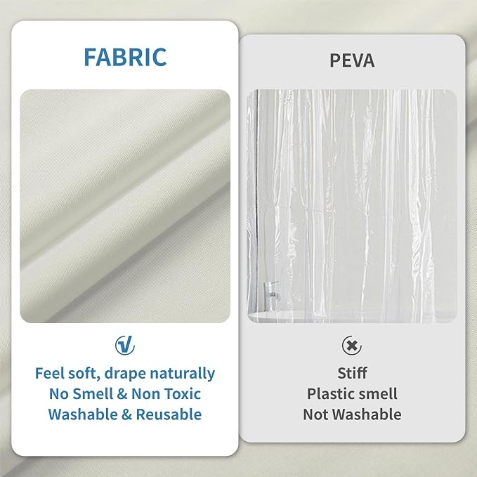 1 Pack Water-Repellent Fabric Shower Curtain Liner, 72x66 Cream | 100% polyester, 3 Magnets, Rustproof Grommets & Weighted Hem, quick-dry, machine washable, hotel quality for bathroom