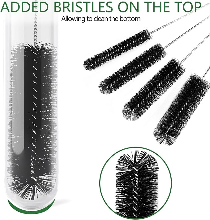 CiaraQ Bottle Cleaning Brushes, 8 Inch Nylon Tube Brush Set | Black Cleaner for Narrow Neck Bottles Cups with Hook, Set of 13pcs