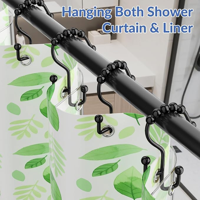 Shower Curtain Hooks, Metal Shower Curtain Rings Hooks, Black Shower Curtain Hooks Rust Proof, Smooth Gliding Shower Rings for Curtain, Shower Hooks for Shower Curtain Rod, Black-12 Pcs