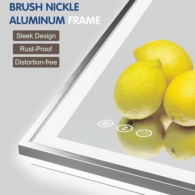 60x28 Inch LED Bathroom Mirror with Silver Frame | Silver Metal Frame, Front and Backlit, 3 Colors, Dimmable, Memory, Anti Fog, Tempered Glass, Lighted Mirror for Wall