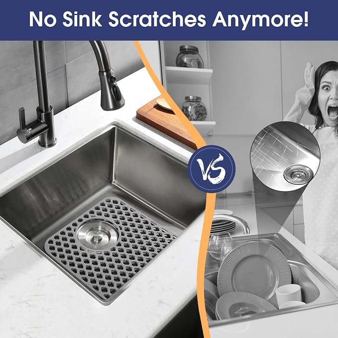 Snuggery Silicone Sink Protector Mat for Kitchen Sink, 12"x14" Rear Drain | Scratch protection, cushions fragile dishes and glassware, dishwasher safe, food-grade silicone, 446°F heat resistant