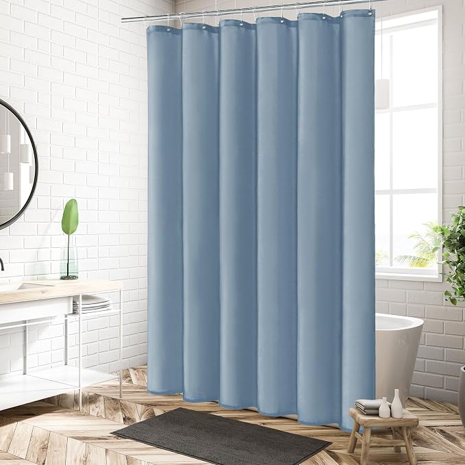 MitoVilla Blue Extra Long Shower Curtain Liner - 72 x 84 Inches, Light Blue Shower Liner Fabric, Waterproof Bath Curtain Liner Polyester Soft Lightweight, Washable
