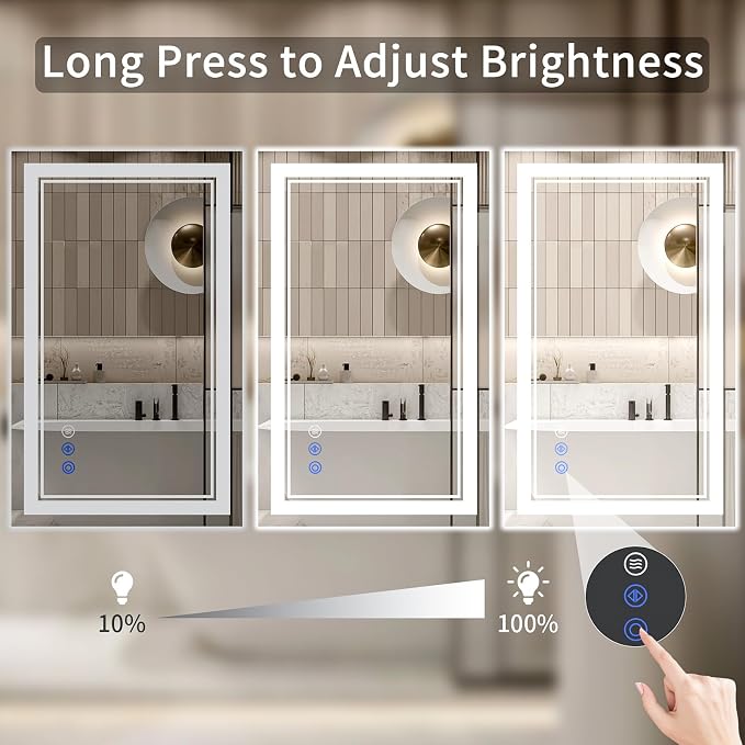 28"x36" LED Bathroom Mirror with Lights, Anti-Fog, Backlit + Front Lit, Dimmable, Led Vanity Mirror for Wall, Lighted Bathroom Mirror, 3 Colors, Shatter-Proof Tempered Glass