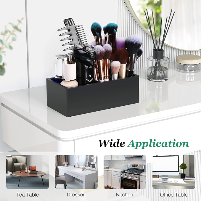 Luxspire 5 Slots Toothbrush Holders, Resin, Black | Toothbrush Razor Holder, Toothpaste Holder for Bathroom Accessories Set Vanity Counter Sink Organizer Storage Organizer Caddy