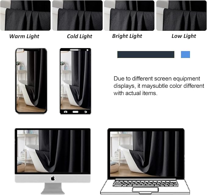 Black Shower Curtain for Bathroom 78 Inches Long, 3D Embossed Textured Fabric Farmhouse Shower Curtain Soft Cloth, Water Repellent, Machine Washable, Hotel Style, 72" W x 78" L, Black