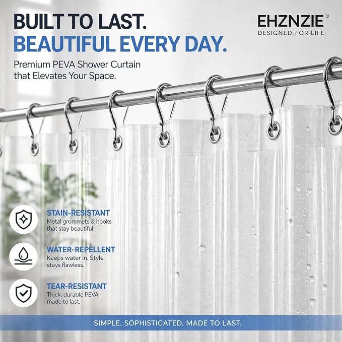 EHZNZIE Frosted Shower Curtain Liner 36x72, PEVA Waterproof Bath Curtain, No Chemical Smell, 2 Weighted Magnets, Durable with Rustproof Metal Grommets