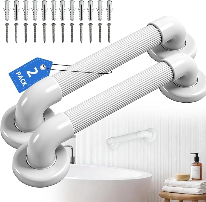 Bathroom Grab Bars: Shower, Toilet, Bathtub Assist Rails, 2pack, 12” | ABS Wall mounted, Safety Support Handles, Screws & Anchors, for Elderly, Pregnant Women, Handicap & Disabled Users