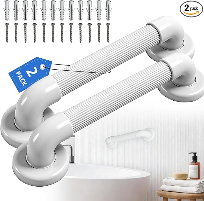 Bathroom Grab Bars: Shower, Toilet, Bathtub Assist Rails, 2pack, 12” | ABS Wall mounted, Safety Support Handles, Screws & Anchors, for Elderly, Pregnant Women, Handicap & Disabled Users