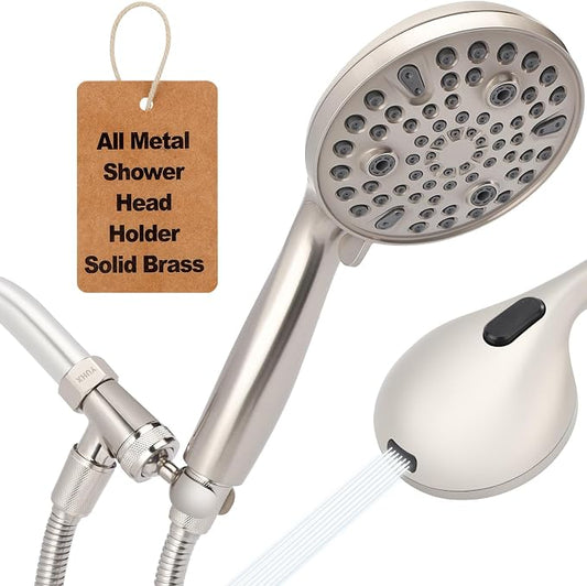 Shower Head with Handheld - All Metal Holder and Long Hose, High Pressure | All Metal Holder and Long Hose, Multi Mode Adjustment High Pressure Showerhead Sprayer
