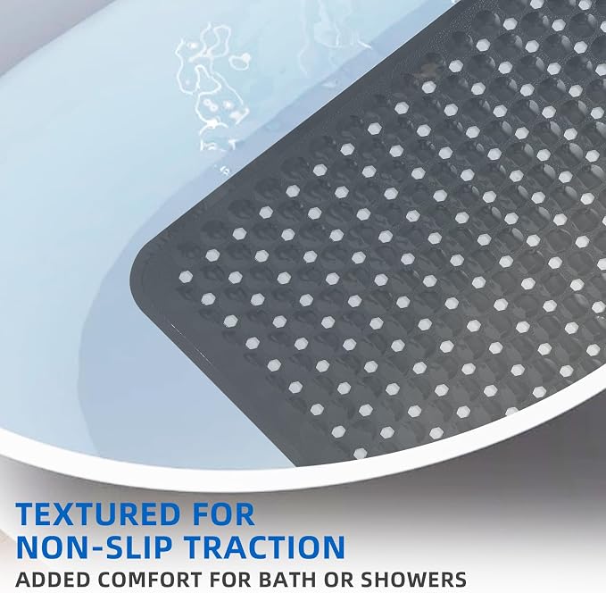 MOONFLY Shower and Bathtub Mat,40x16 Inches,Extra Long Non Slip Mats with Suction Cups and Drain Holes, Machine Washable and Anti Slip Bathmats, Bathroom Mats for Tub Nonslip (Black)