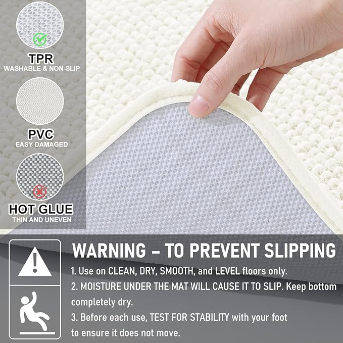 Arotive Chenille Bathroom Rugs 47x24, Soft Absorbent Bath Mat, Ivory | Rubber Backing, Machine Washable Dry Bath Mats for Bathroom Floor, Tub and Shower, Home Decor Accessories