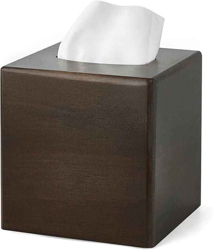 Mkono Tissue Box Cover Square, Rustic Wood Open-Bottom Holder, Dark Brown | Decorative Tissue Holder, Modern Farmhouse Decor, Desk Organizer, Bedroom Guest Room Bathroom living Room Office Dorm