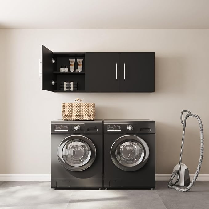Laundry Wall Cabinet set of 3, 54"W x 12"D x 20"H Wooden Wall Mounted Storage Cabinet, 3 Door Cabinet with Soft Close, Metal Handle, Adjustable Shelf,for Kitchen, Garage, Laundry, Bathroom, Black