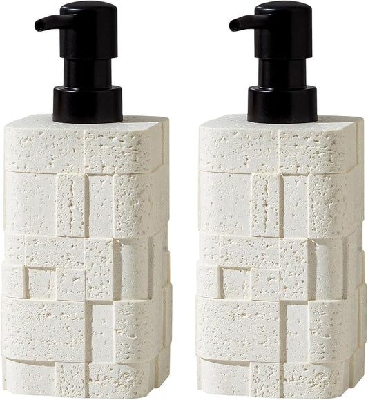 Soap Dispensers,2 PCS,13.53 OZ,Luxurious Faux Travertine,Cream | Modern,Hand Dish Lotion Shampoo and Conditioner Dispenser,Empty Bottle,No Leak Rustproof Pump for Bathroom Countertop Kitchen