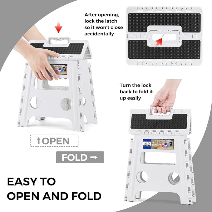ACKO Folding Step Stool - 13" Height Premium Heavy Duty Step Stools for Adults and Kids, Upgrade Step Stool Kitchen Garden Bathroom Stepping Stool (White) | Collapsible Heavy Duty Foldable Stools, Portable Foot Stepping Stool Holds 300 lbs, Kitchen Bat...