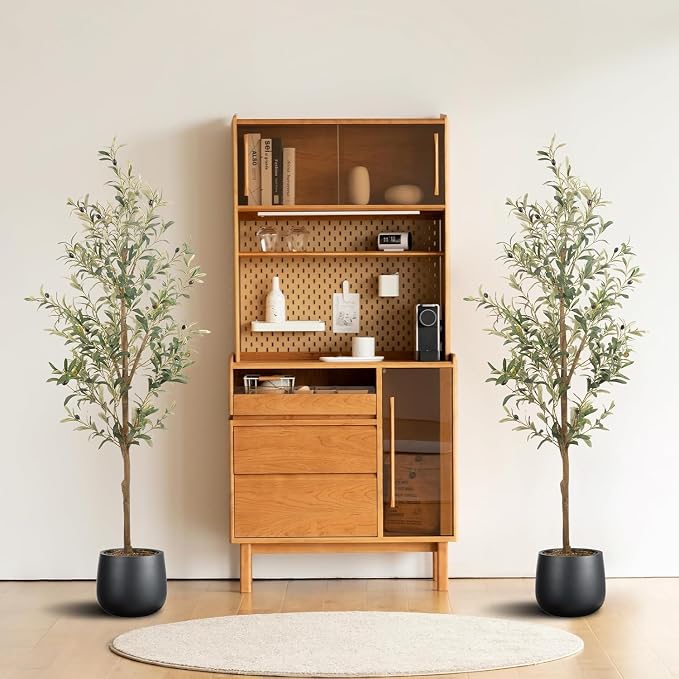 Artificial Fake Olive Tree 5FT 2Pack Faux Olive Tree for Home Decor | Faux Artificial Plants Indoor Fake Potted Plants with Natural Olive Branches and Realistic Leaves for Living Room Decor