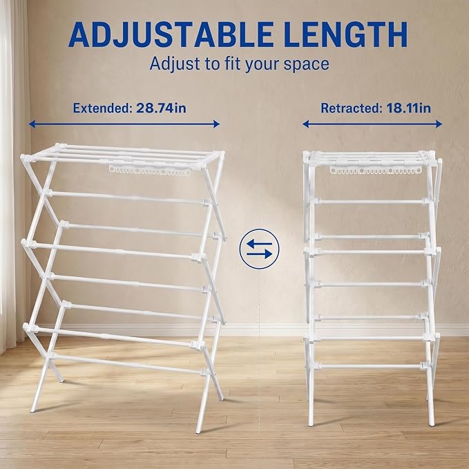 Homde Foldable Drying Rack for Apartments: 11 Poles with 18 Sock Slots | Dries Clothes Socks and Towels-Portable Drying Stand for Laundry and Balcony-Expandable Space Saving Garment Dryer