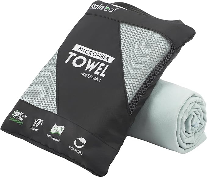 Rainleaf Microfiber Towel Quick Dry Camping & Travel & Gym Towel. Compact | Super Absorbent, Lightweight, Fast Drying. Suitable for Beach, Bath, Backpacking, Hiking, Swim.