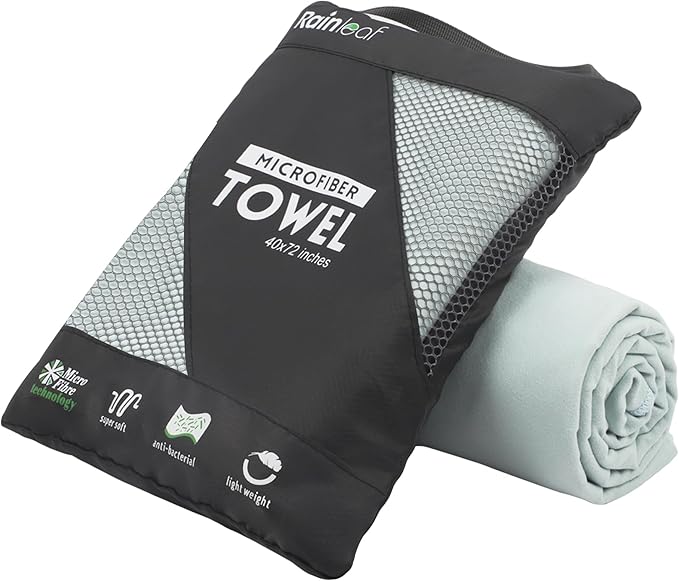 Rainleaf Microfiber Towel Quick Dry Camping & Travel & Gym Towel. Compact | Super Absorbent, Lightweight, Fast Drying. Suitable for Beach, Bath, Backpacking, Hiking, Swim.
