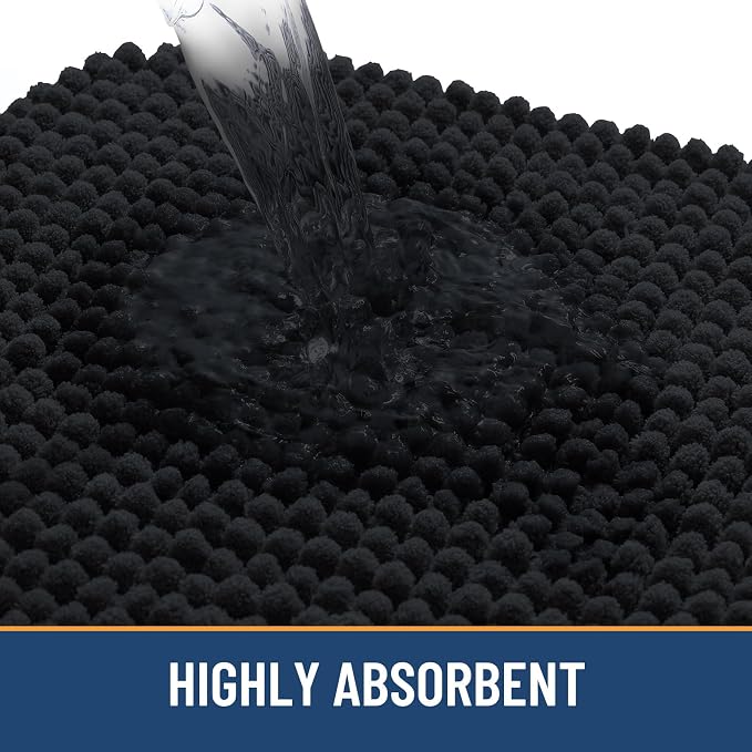 Arotive Chenille Bathroom Rugs 47x32, Soft Absorbent Bath Mat, Black | Rubber Backing, Machine Washable Dry Bath Mats for Bathroom Floor, Tub and Shower, Home Decor Accessories