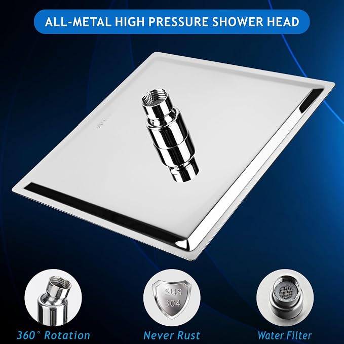 Voolan Rain Shower head, High Pressure Shower Head Made of 304 Stainless Steel, Relaxed Shower Experience Even at Low Water Flow and Pressure (6" Chrome)