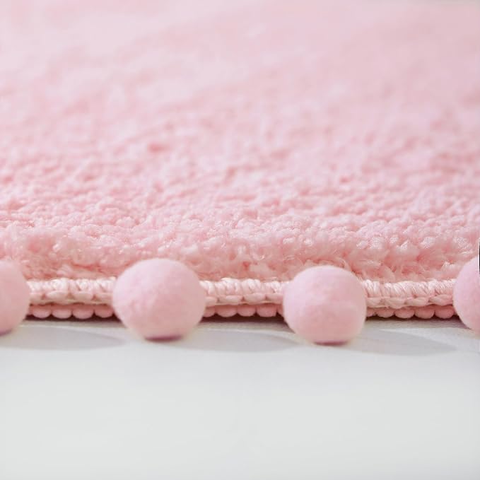 YIRDDEO Oval Rug for Bathroom, Cute Boho Bath Mat with Pom, Pink, 36"x24" | Soft Plush, Absorbent, Quick Dry, Machine Washable, Non Slip Bath Mat for Bathroom Shower Floor Home Decor