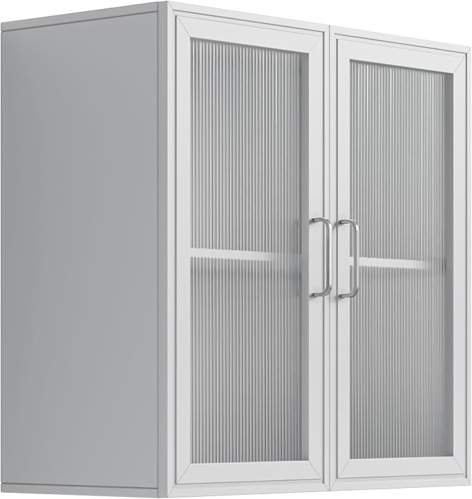 FIMELLO Wall Cabinet, Acrylic Glass Wall Mounted Storage Cabinets， Medicine Cabinet for Kitchen Garage Laundry, White