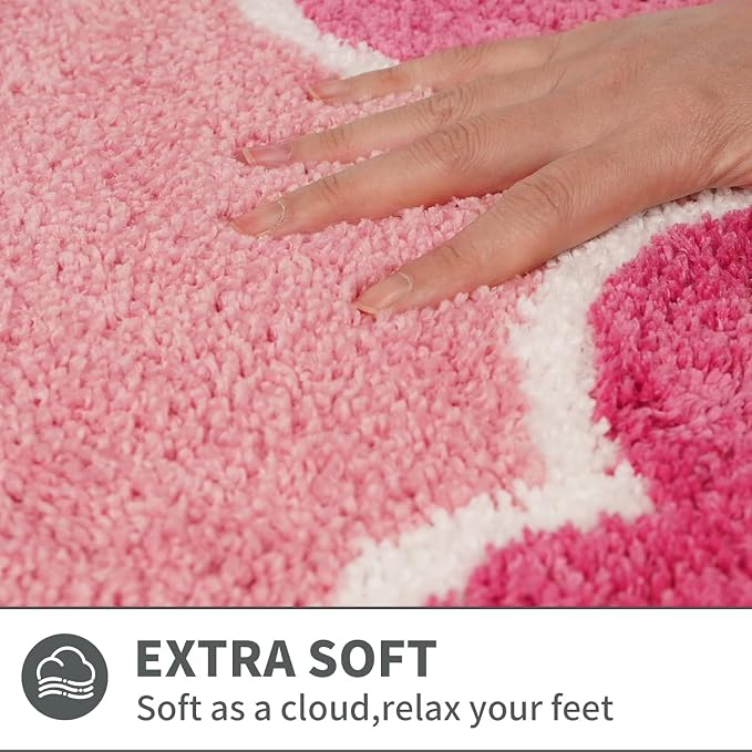 Cute Scalloped Rose Pink Bathroom Rugs Mat,Non Slip Absorbent Quick Dry Bath Mats for Shower Room,Plush Microfiber Bath Rug for Bath Floor Washable Carpet for Shower Tub Sink Bedroom,24"x36"