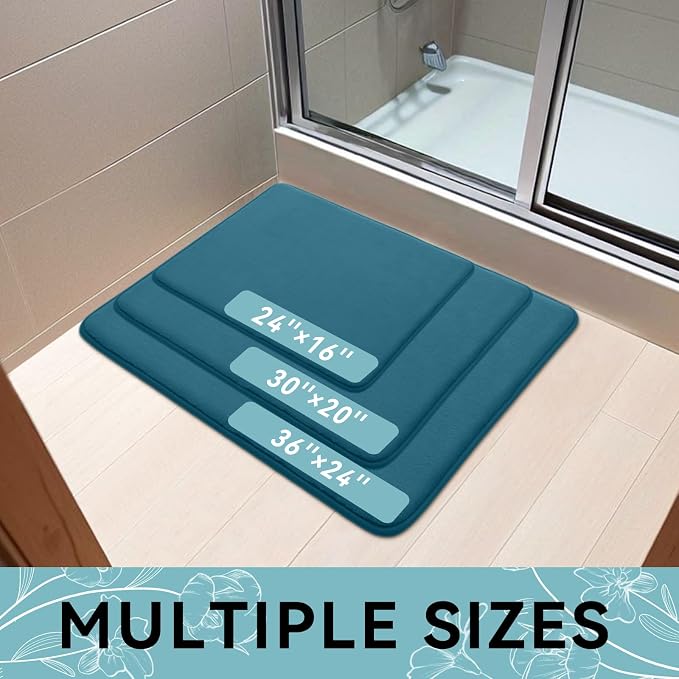 Smiry Memory Foam Bath Mat 59x24, Extra Soft and Absorbent Bathroom Rugs | Peacock Blue, Quick Dry Machine Washable Non-Slip Bath Mat for Bathroom Floor, Shower and Tub