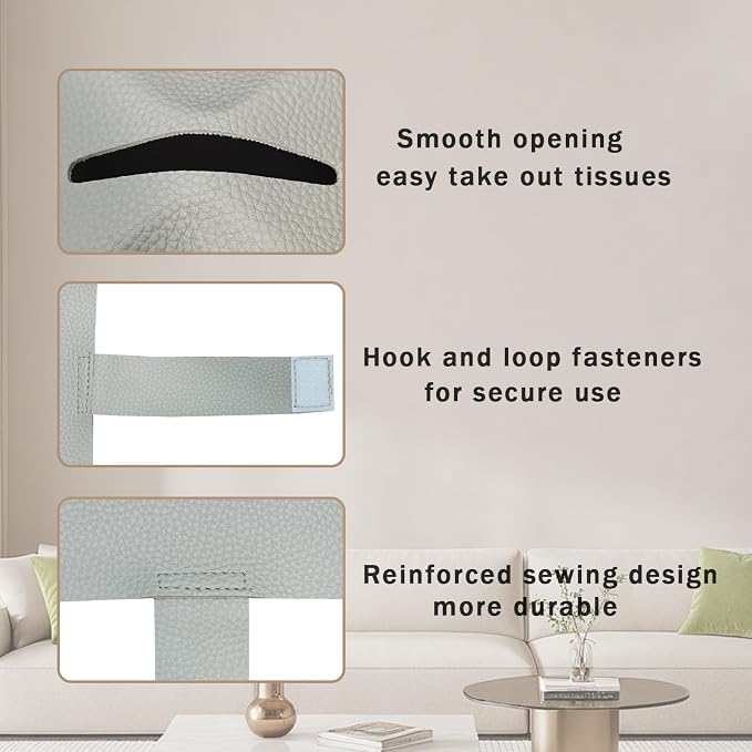1PC Square Tissue Box Cover, PU Leather Square Tissue Box Holder with Bottom Belt Modern Tissue Box Organizer for Bathroom/Car/Hotel/Office (5.25”x5.25”x5”, Light Grey)